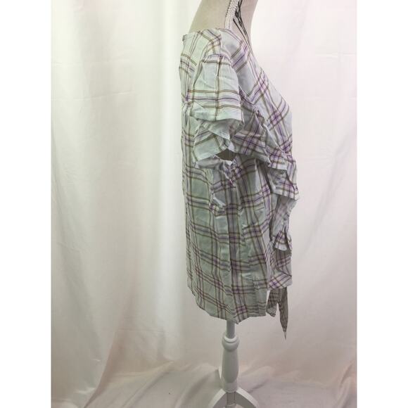 A.n.a Ruffle short sleeve tee plaid XL - Picture 5 of 12